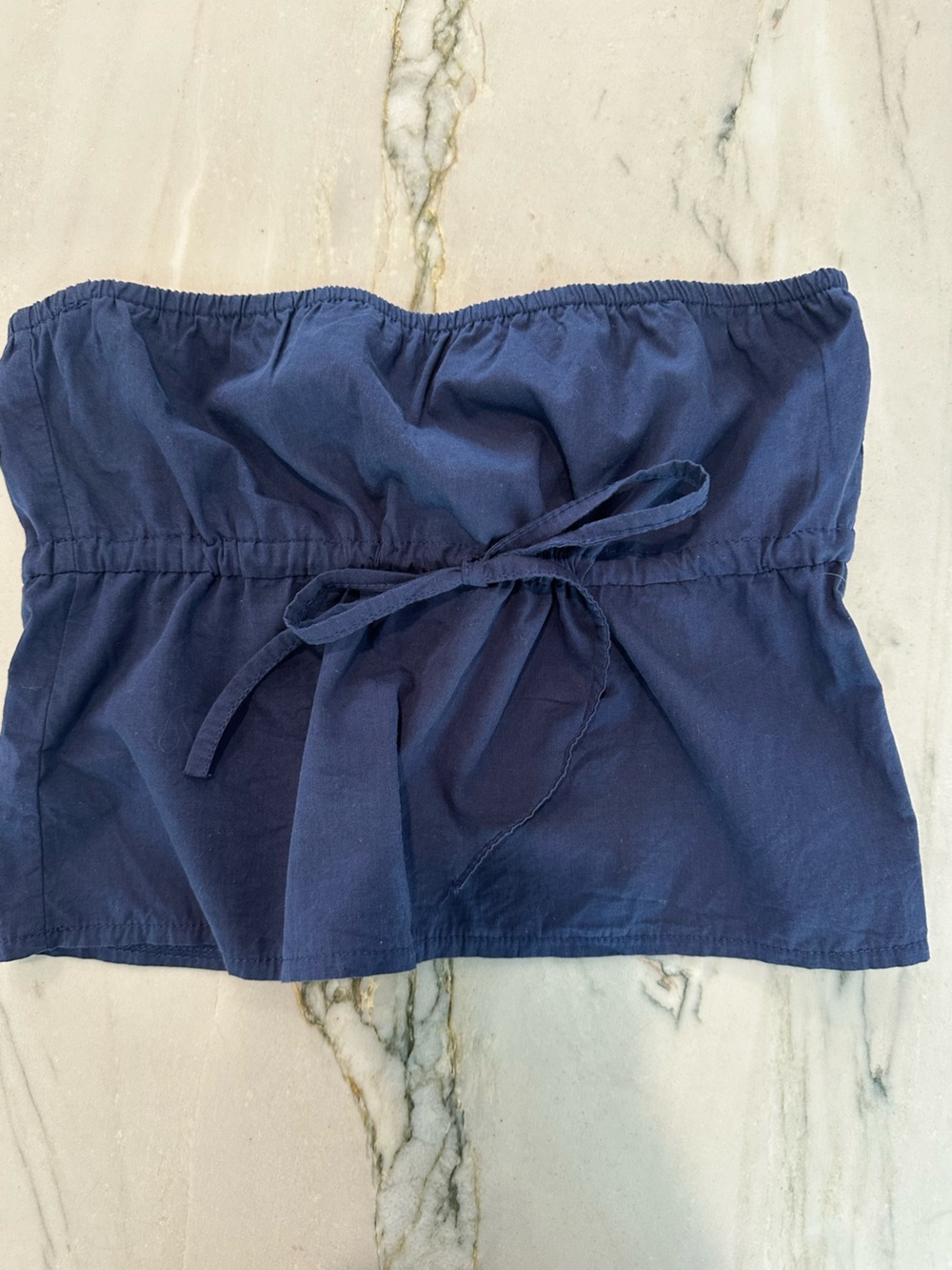 Edikted Navy strapless top with Pink Logo Tag size M
